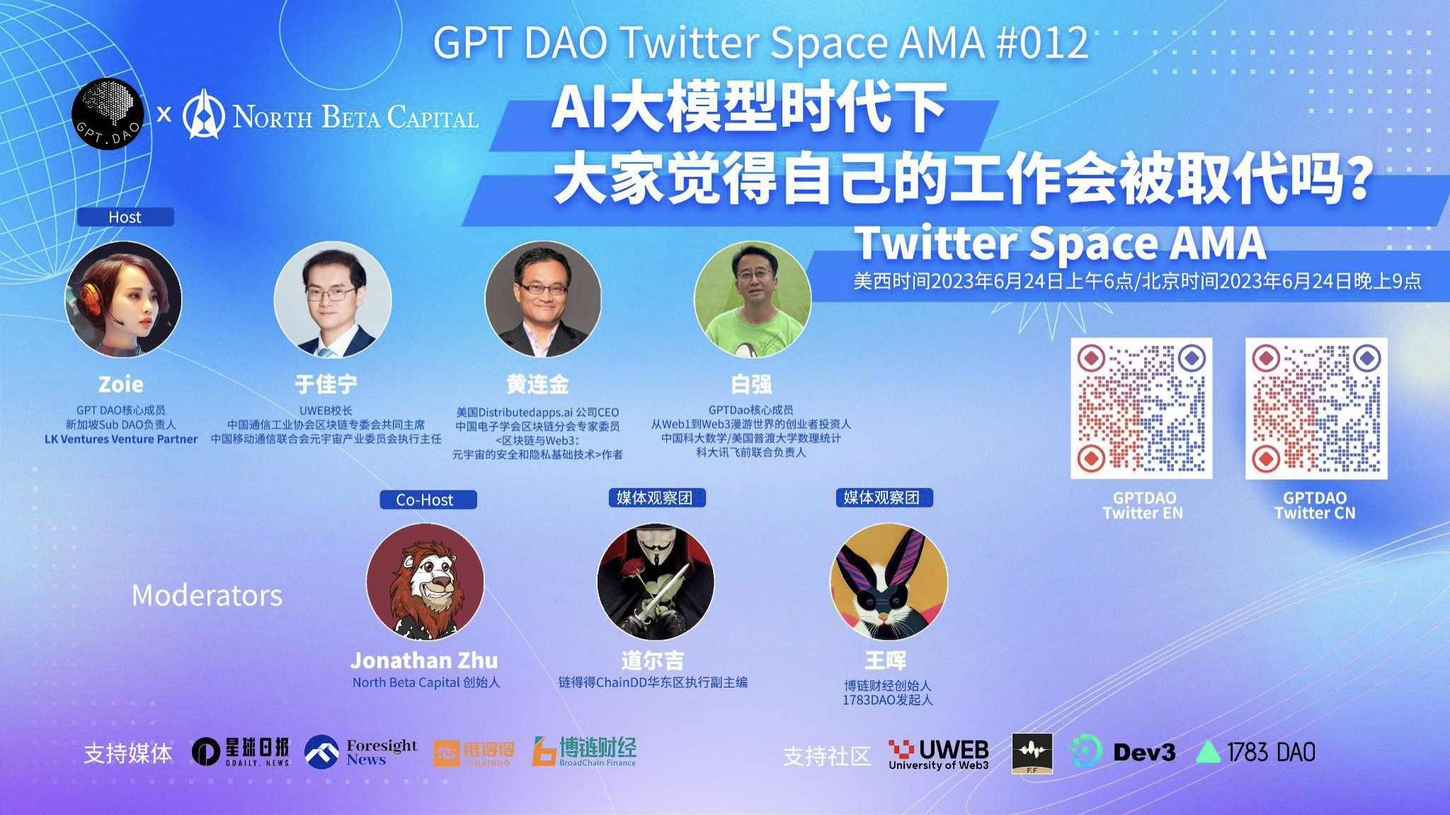 6月24日Twitter Space：AI大模型时代下，大家觉得自己的工作会被取代吗？